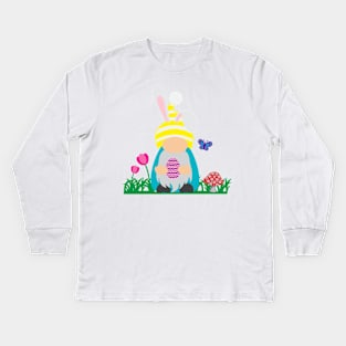 Easter Gnome Yellow Hat in a Garden Kids Long Sleeve T-Shirt